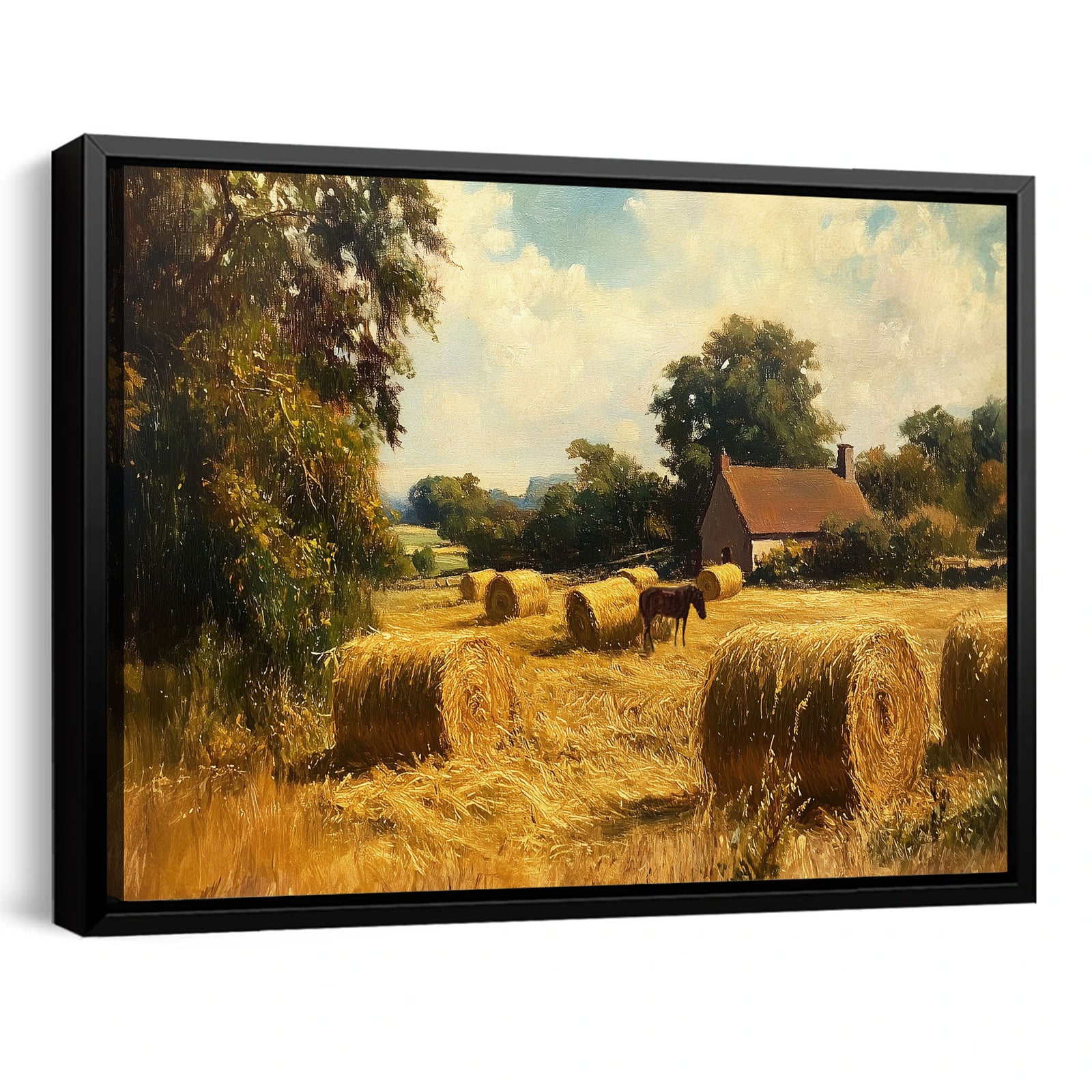 Golden Harvest – Rustic Farmhouse Landscape Abstract Canvas Wall Art