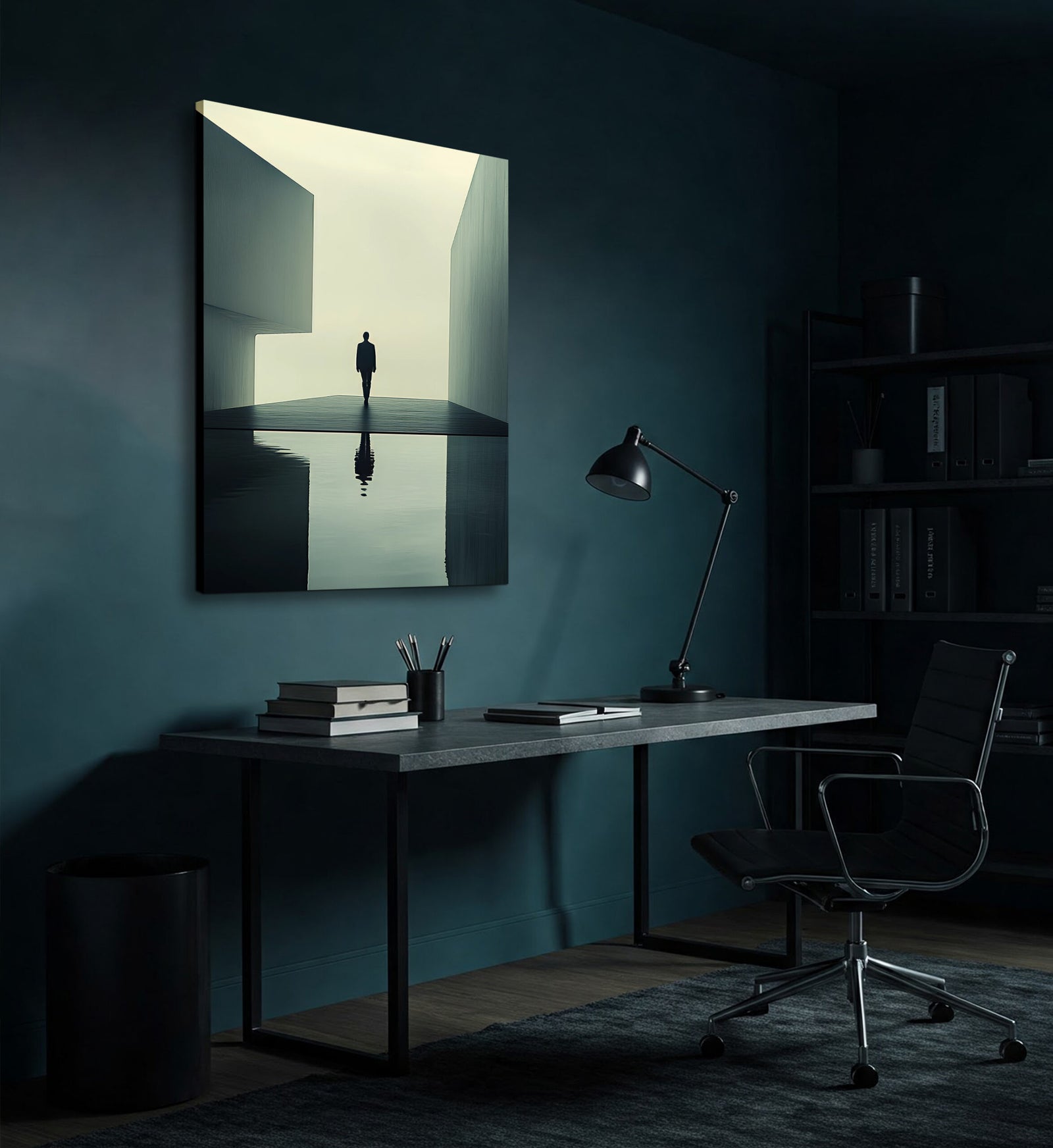 Minimalist Surreal Figure Between Walls – Abstract Canvas Wall Art