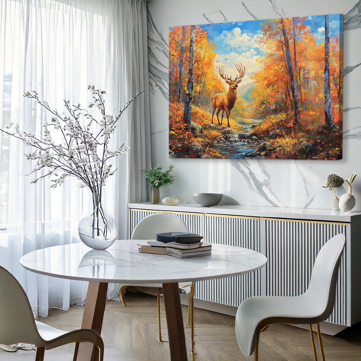 Majestic Stag in Autumn Forest Oil Painting Canvas Wall Art