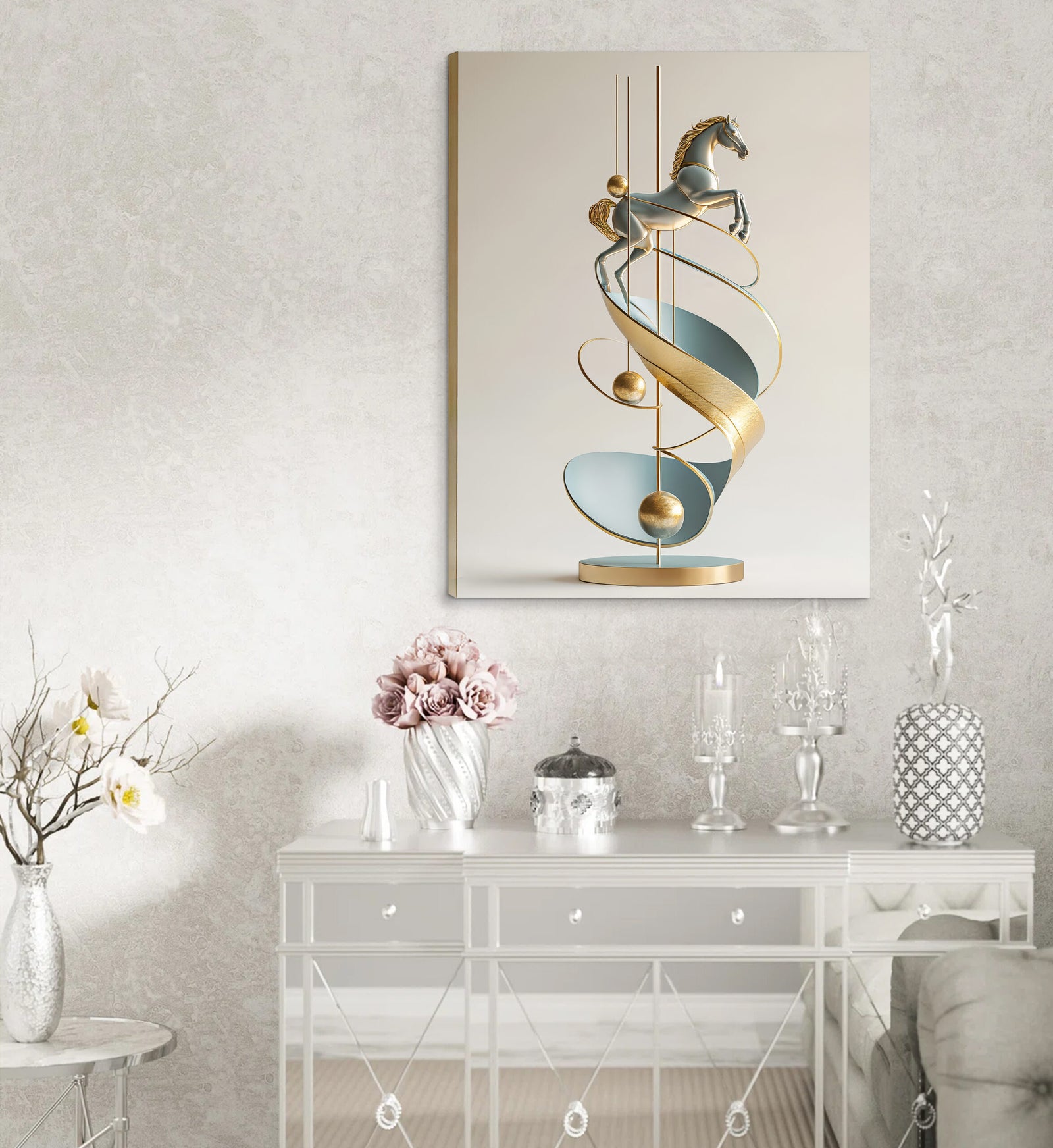 Elegant Horse Sculpture Abstract Canvas Wall Art