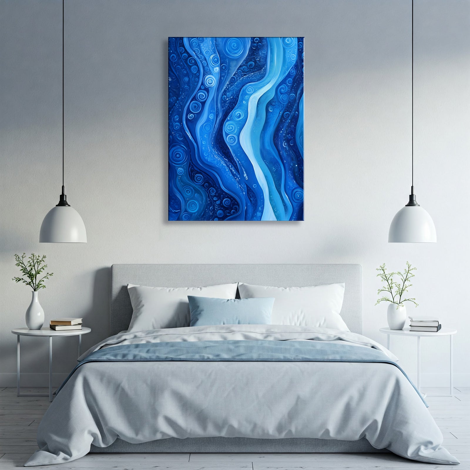 Minimal Blue Monochrome Abstract Wall Art Canvas