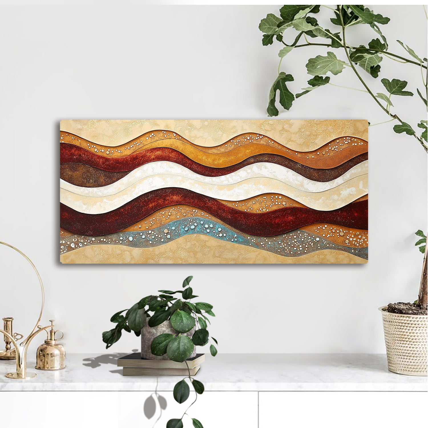 Rustic Wave Contemporary Abstract Canvas Wall Art for Living Room
