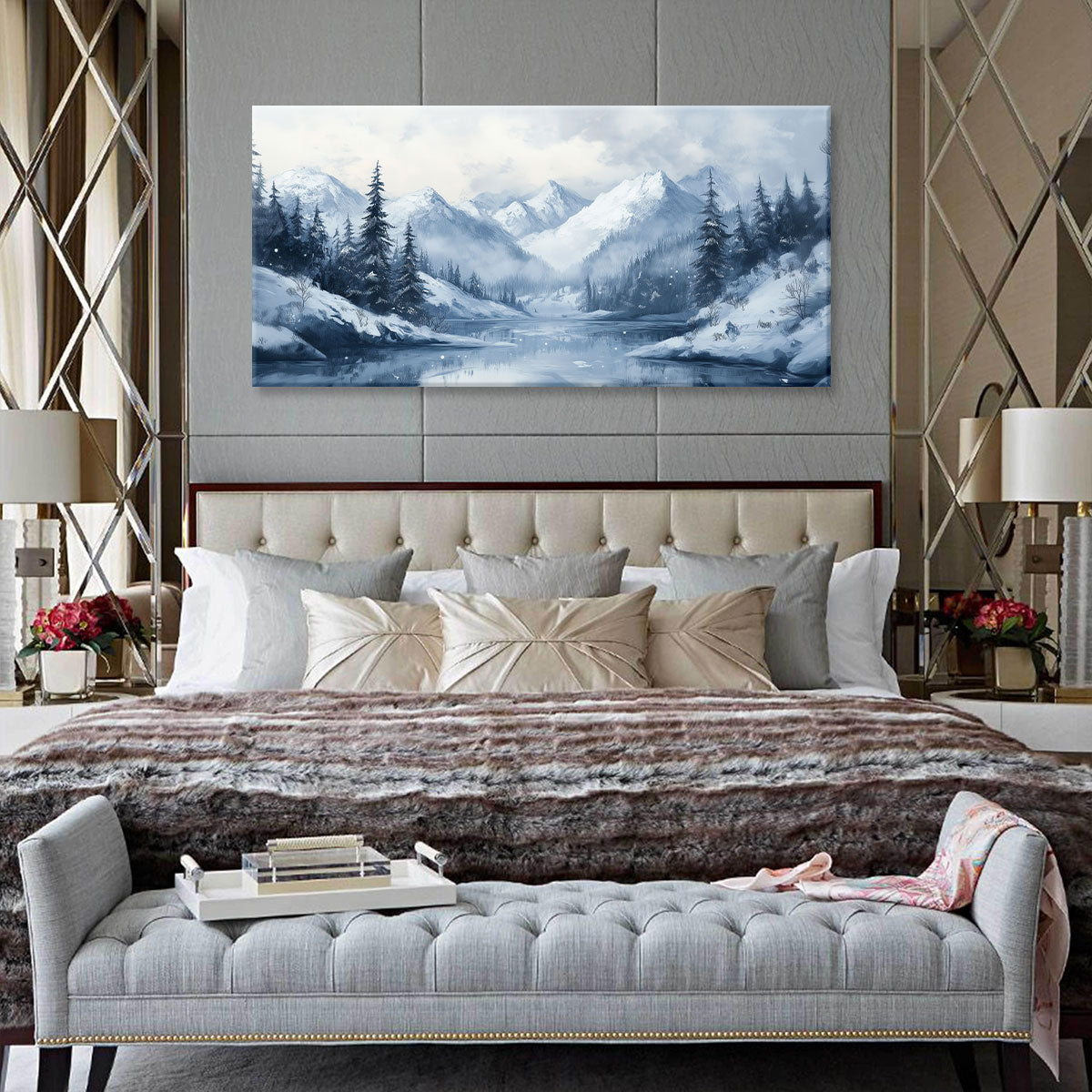 Monochromatic-Toned Winter Mountain Wall Art