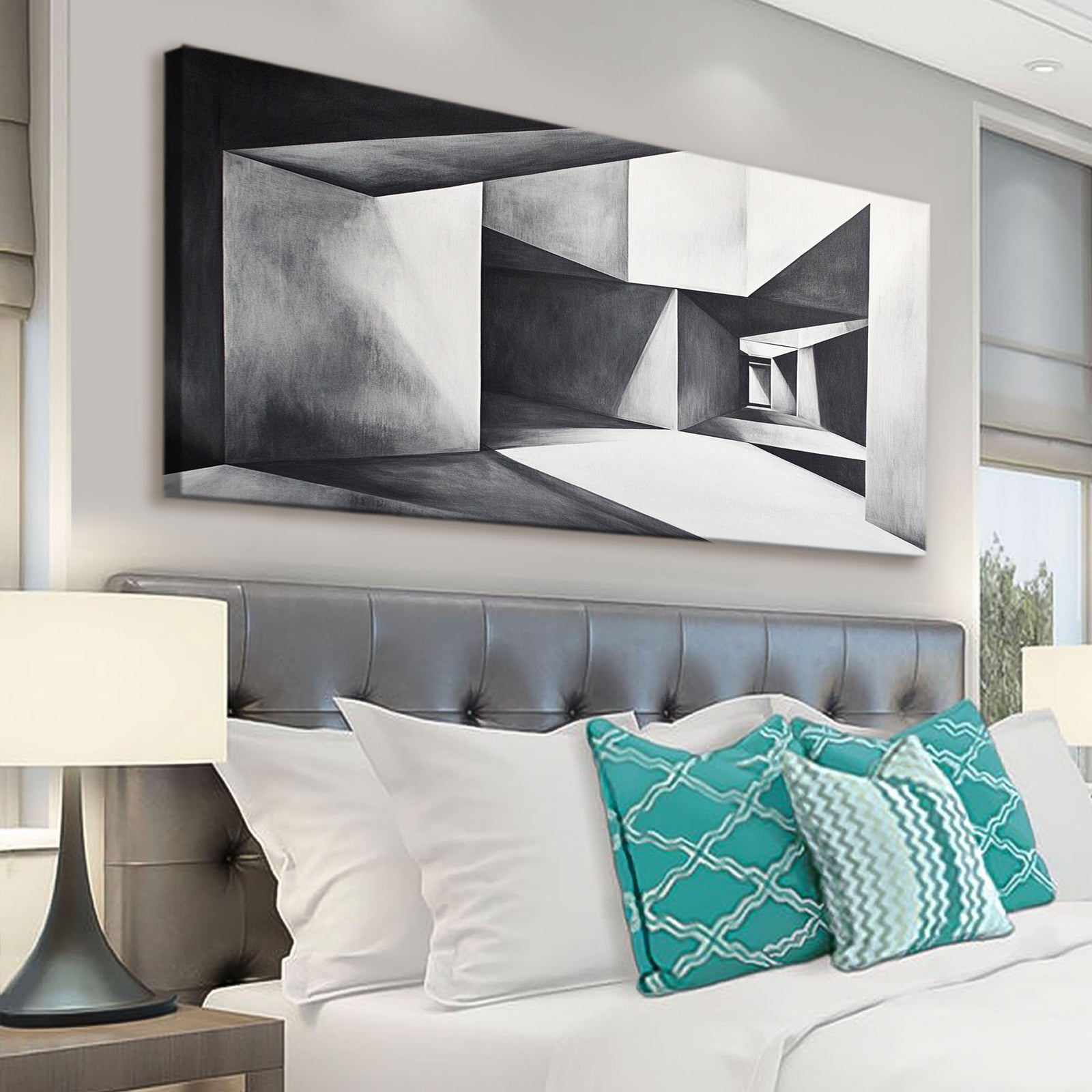 Monochromatic Architecture Abstract Canvas Wall Art for Living Room