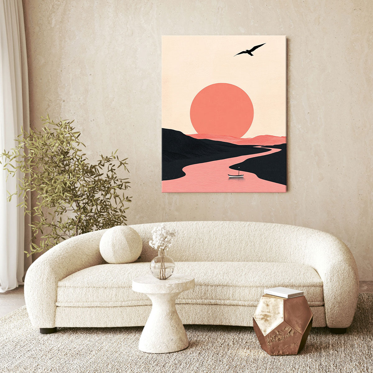 Sunset River Scene Modern Wall Artwork