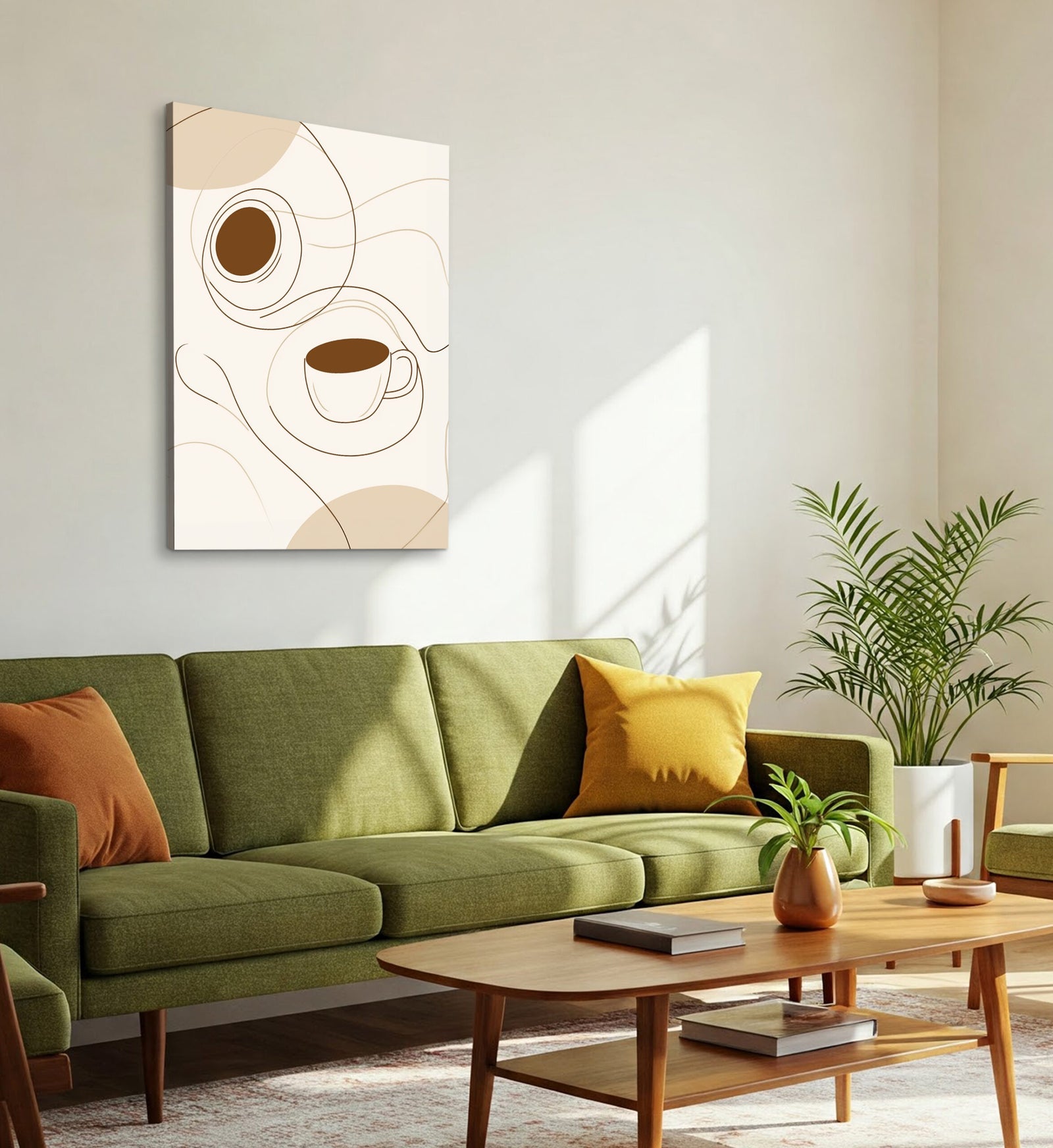Top View Line Drawing Canvas in Minimal Monochrome Boho Style