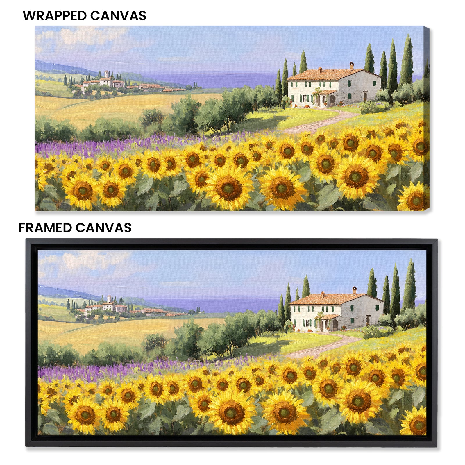 Sunflower Field in Tuscany Vintage Oil Print Canvas Wall Art