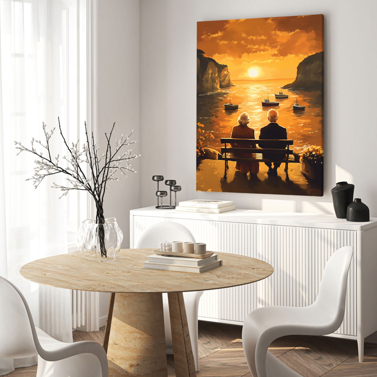 Elderly Couple By The Sea Vintage Artwork