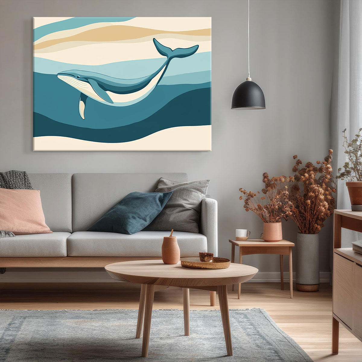 Minimalist Whale Color Block Canvas Wall Art