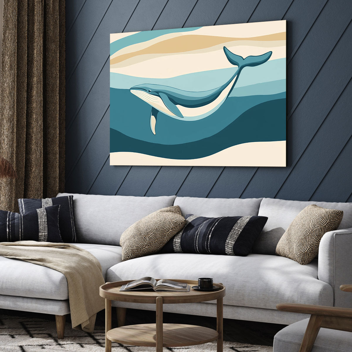 Minimalist Whale Color Block Canvas Wall Art