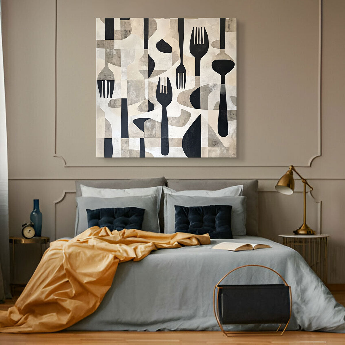 Minimalist Scattered Cutlery Canvas Wall Art