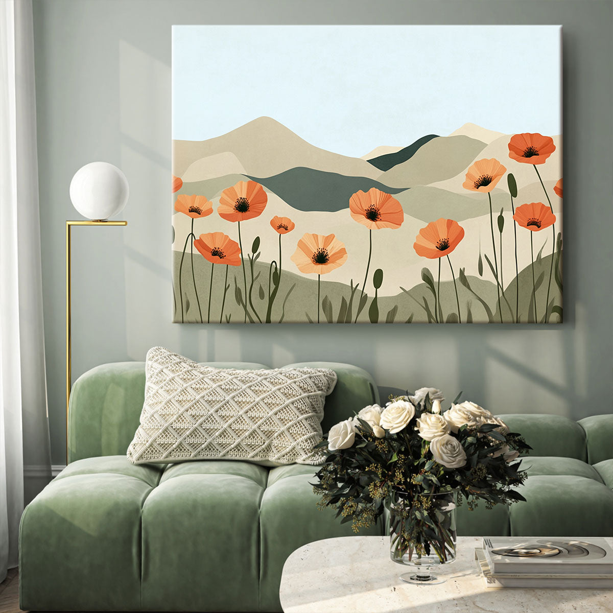 Sunset Poppy Field Modern Wall Artwork