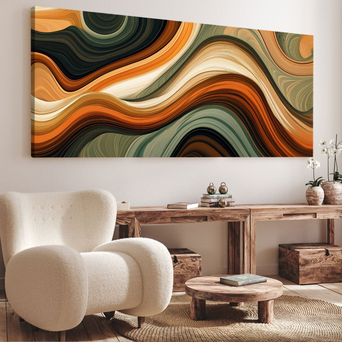 Wavy Earth-Toned Abstract Boho Canvas Wall Art Decor
