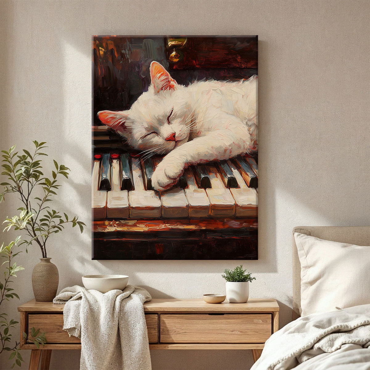 Cat Napping On Piano Keys Fine Arts Print
