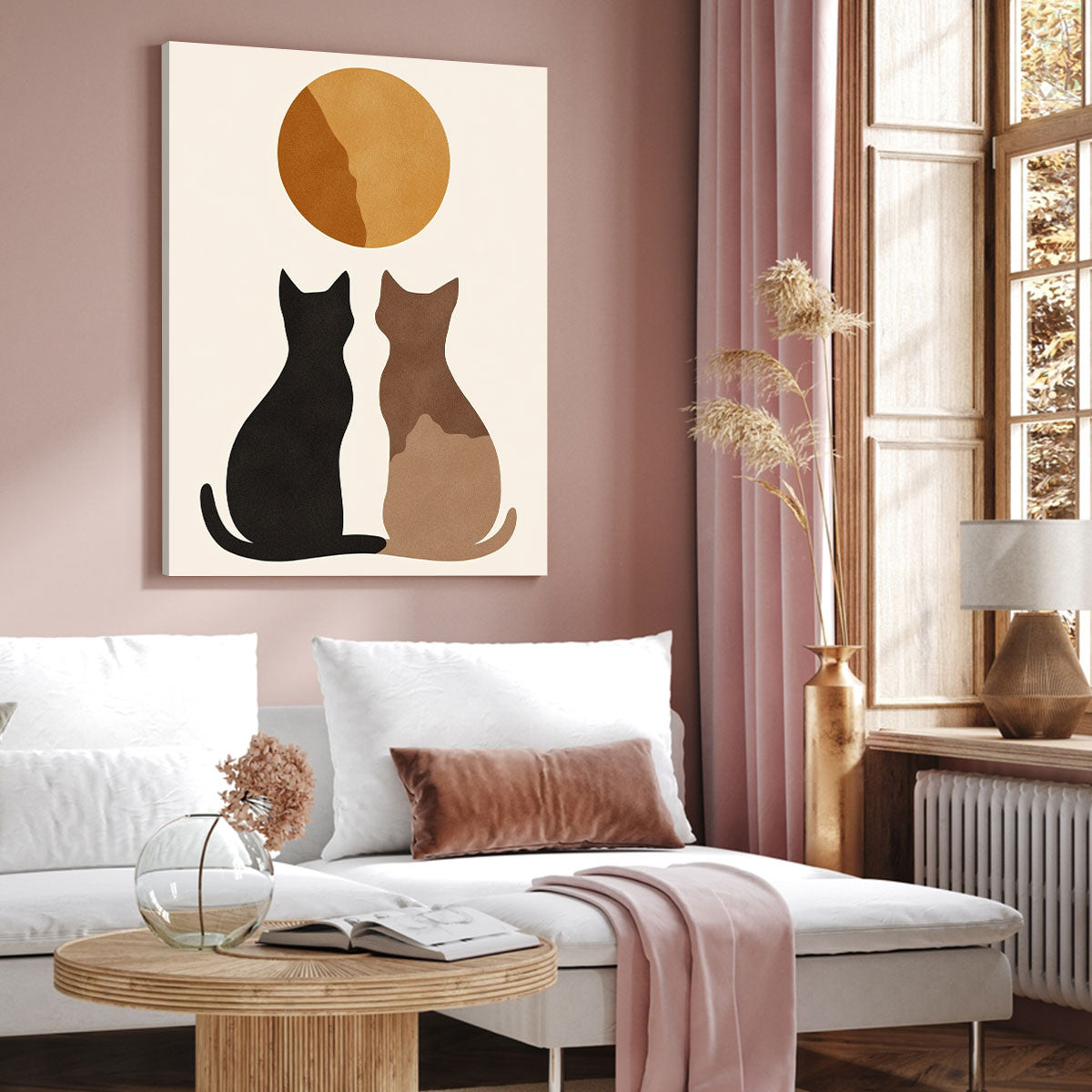 Twin Cats Silhouette Minimalist Canvas Wall Art