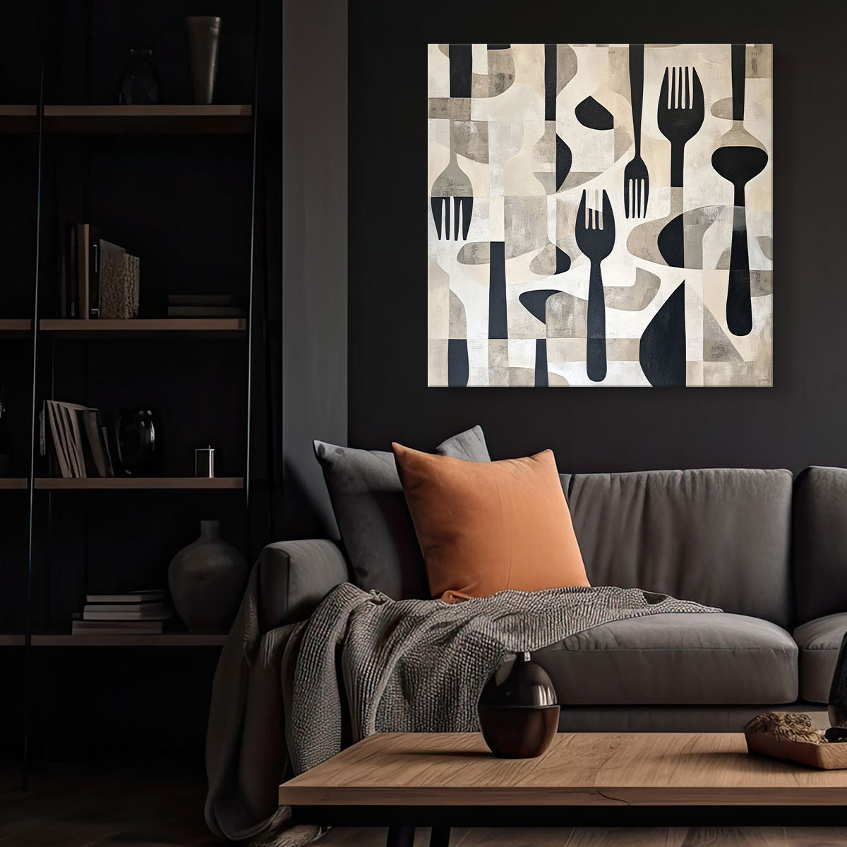 Minimalist Scattered Cutlery Canvas Wall Art