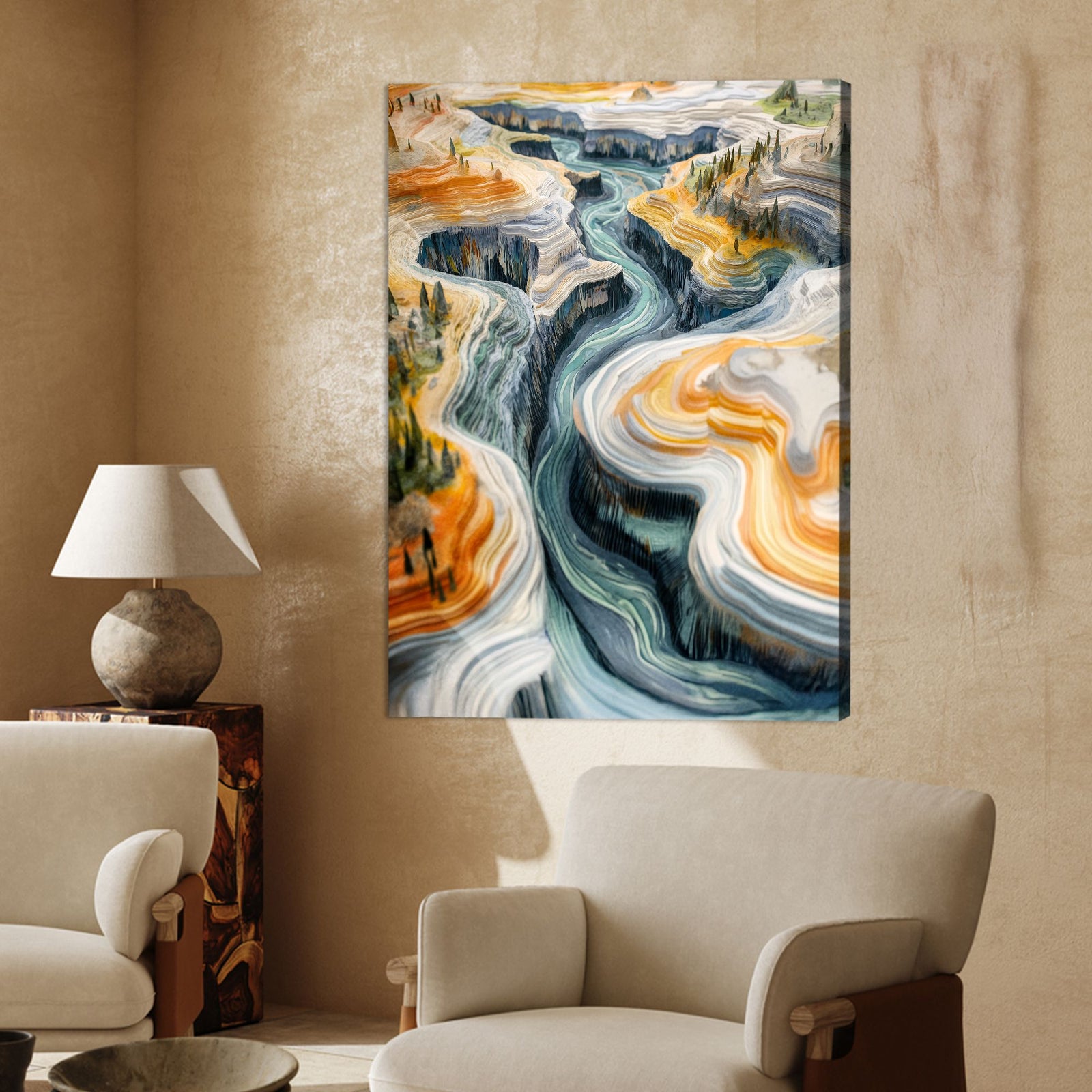River Canyon Landscape Abstract Canvas Wall Art for Living Room