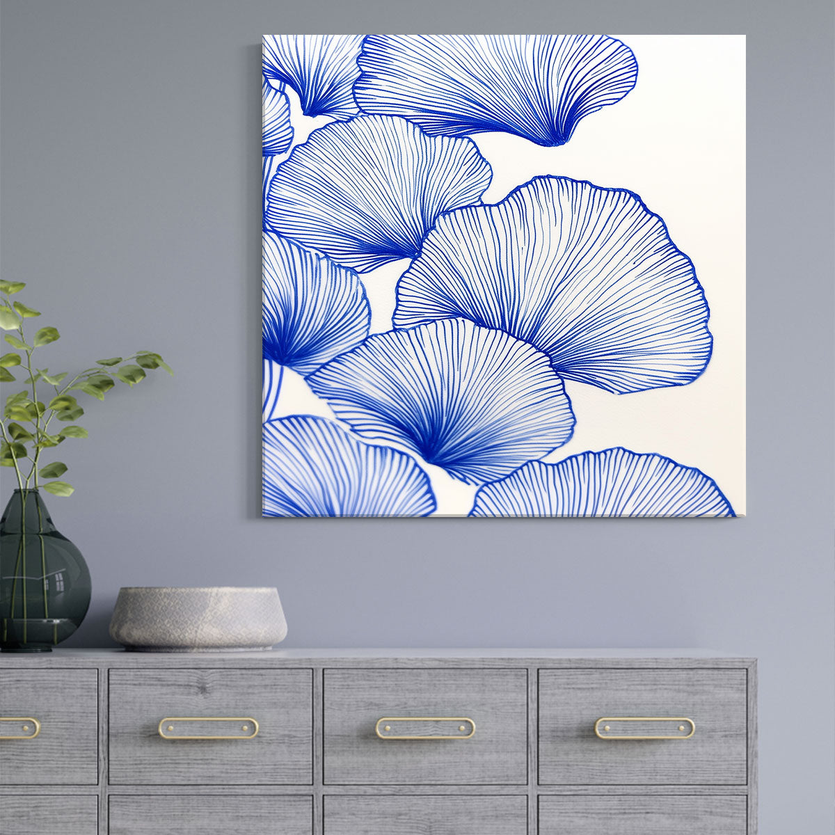 Blue Ginkgo Harmony Print Abstract Art
