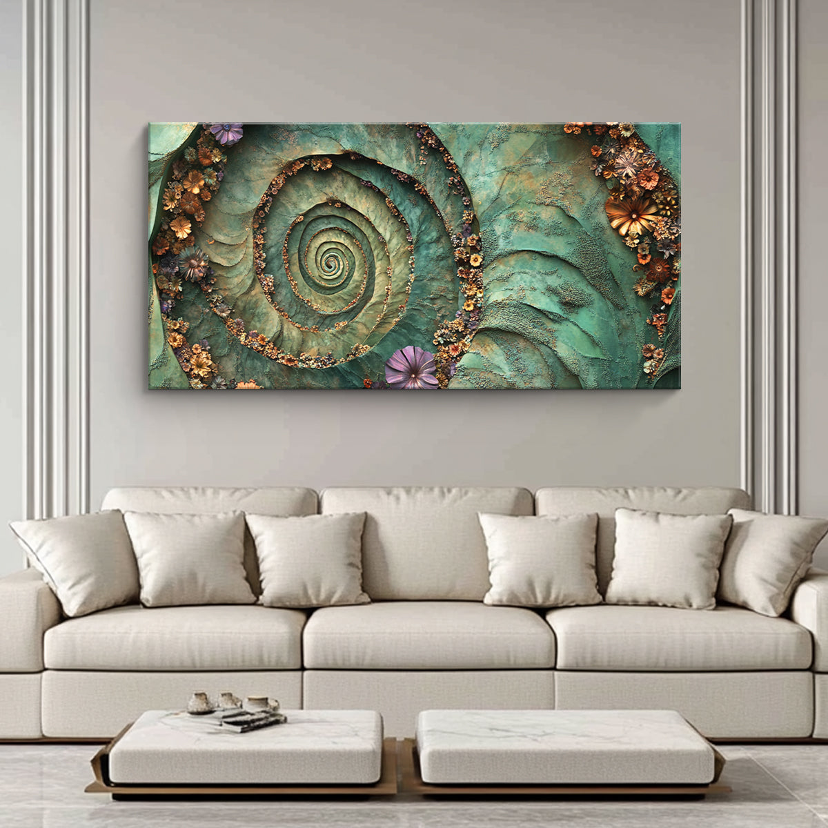 Floral Spiral Nature Abstract Canvas Wall Art for Living Room