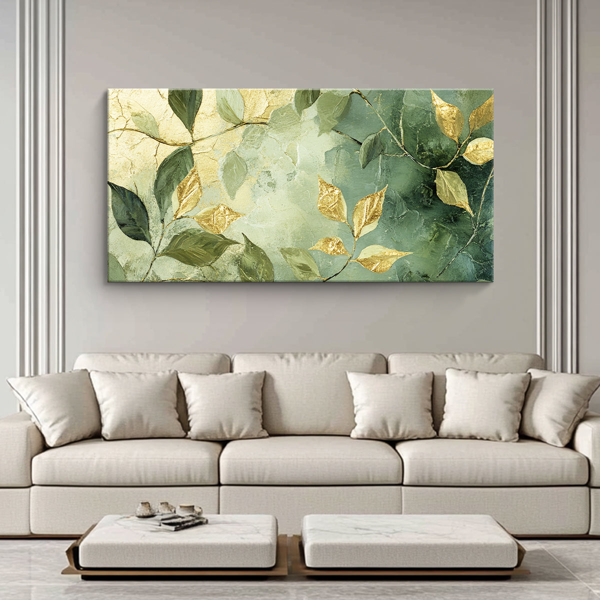 Golden Leaves Contemporary Abstract Canvas Wall Art