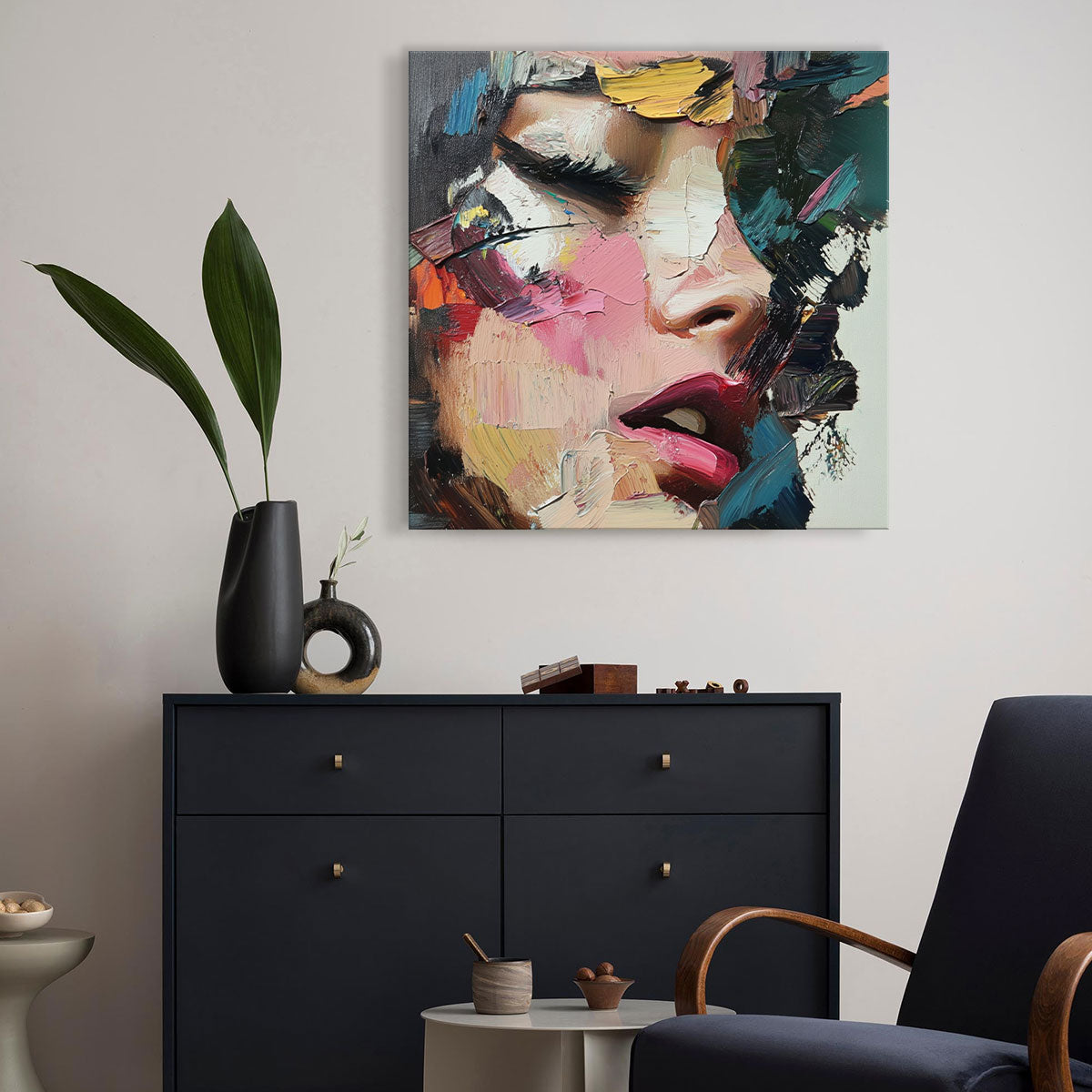 Abstract Textured Woman Portrait Canvas Wall Art