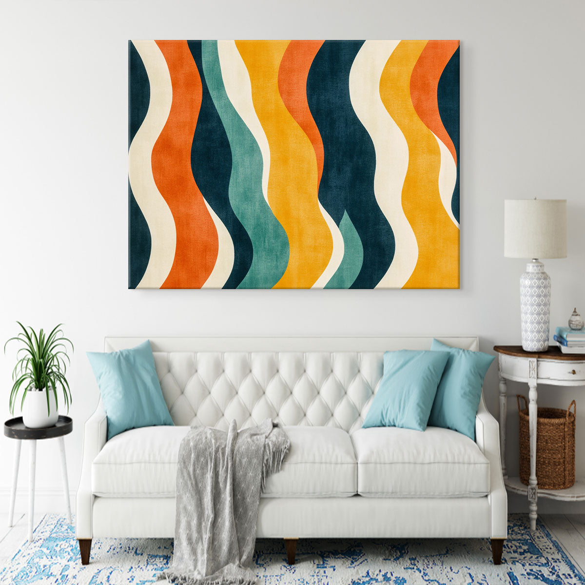 Retro Wavy Lines 70s Boho Wall Decor in Warm Muted Tones