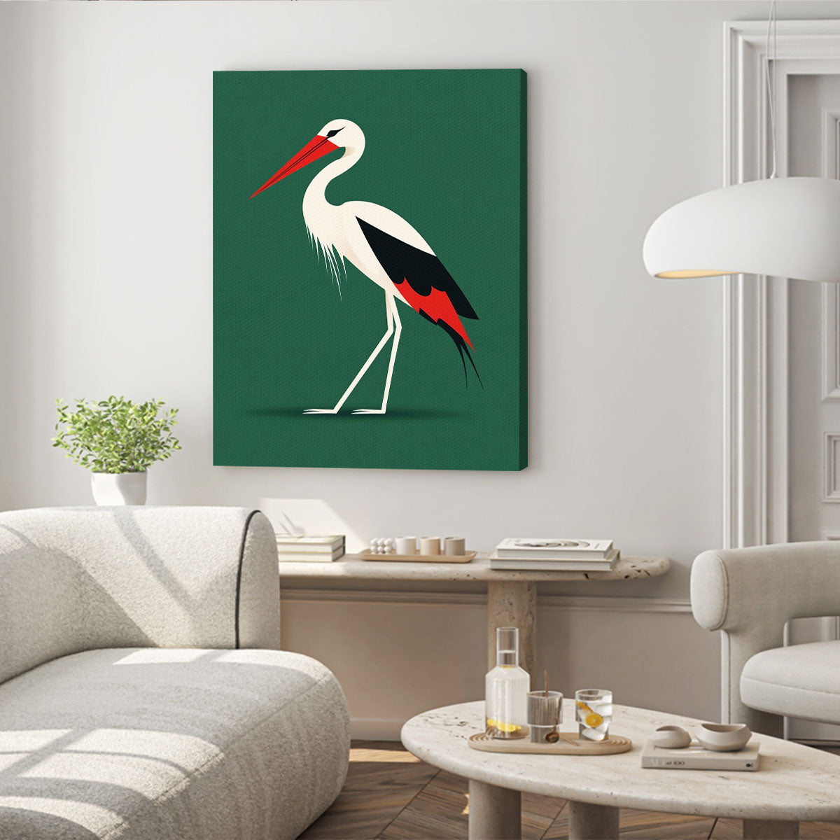 Minimalist Standing Stork Abstract Wall Art