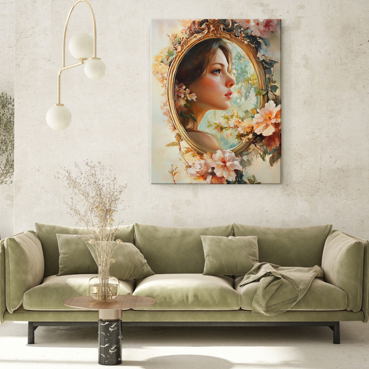 Beauty in the Mirror – Romantic Oil Painting Canvas Wall Art