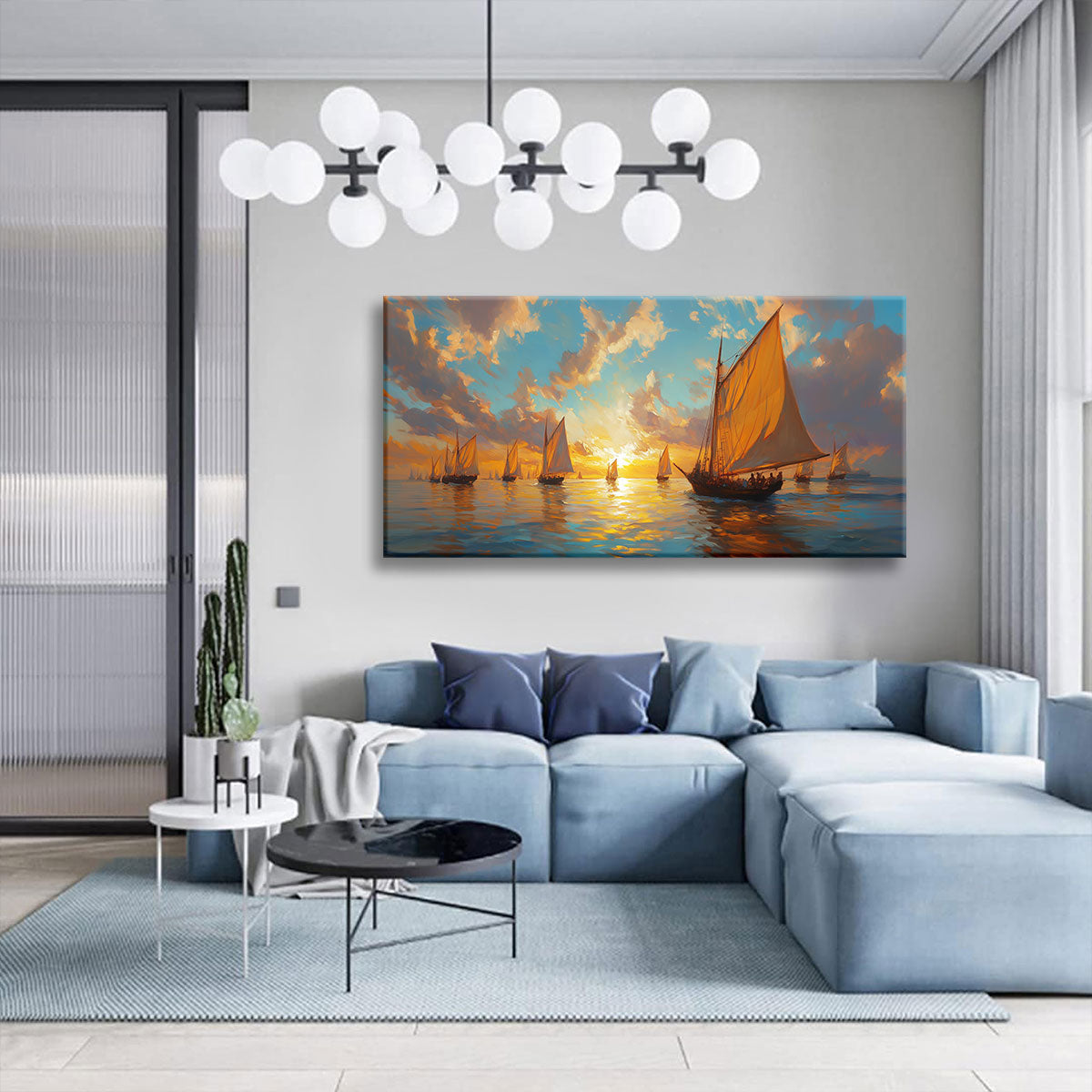 Golden Fleet Abstract Canvas Beach Wall Art