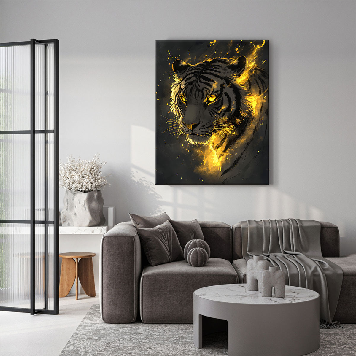 Minimalist Glowing Tiger Line Art Canvas Print