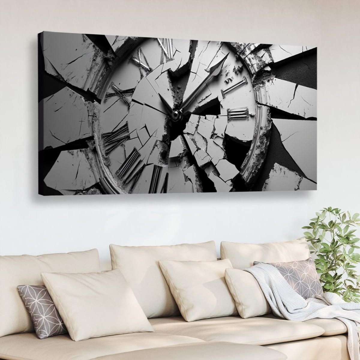 Fragmented Time Contemporary Abstract Canvas Wall Art for Living Room