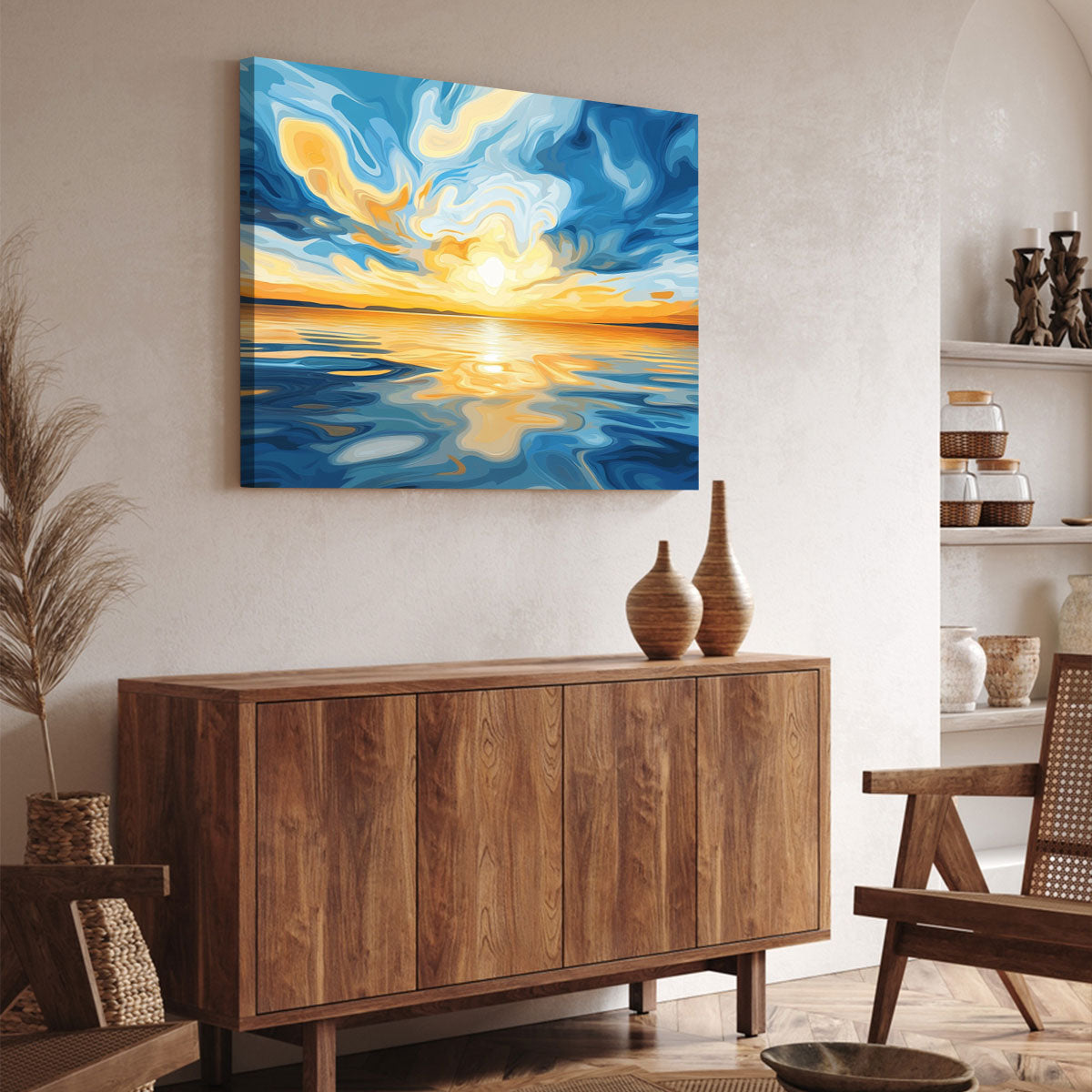 Digital Art Style Ocean Sunset Abstract Wall Decor