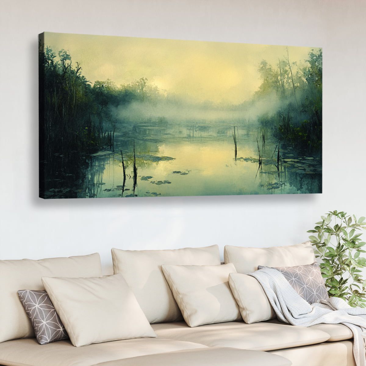 Misty Serenity Landscape Abstract Canvas Wall Art for Living Room