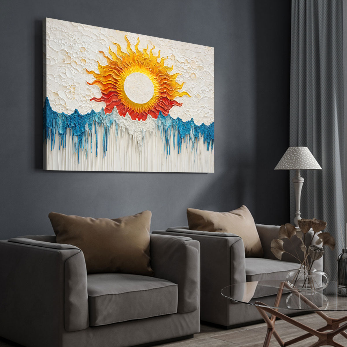 Dripping Sun And Ocean Abstract Wall Art