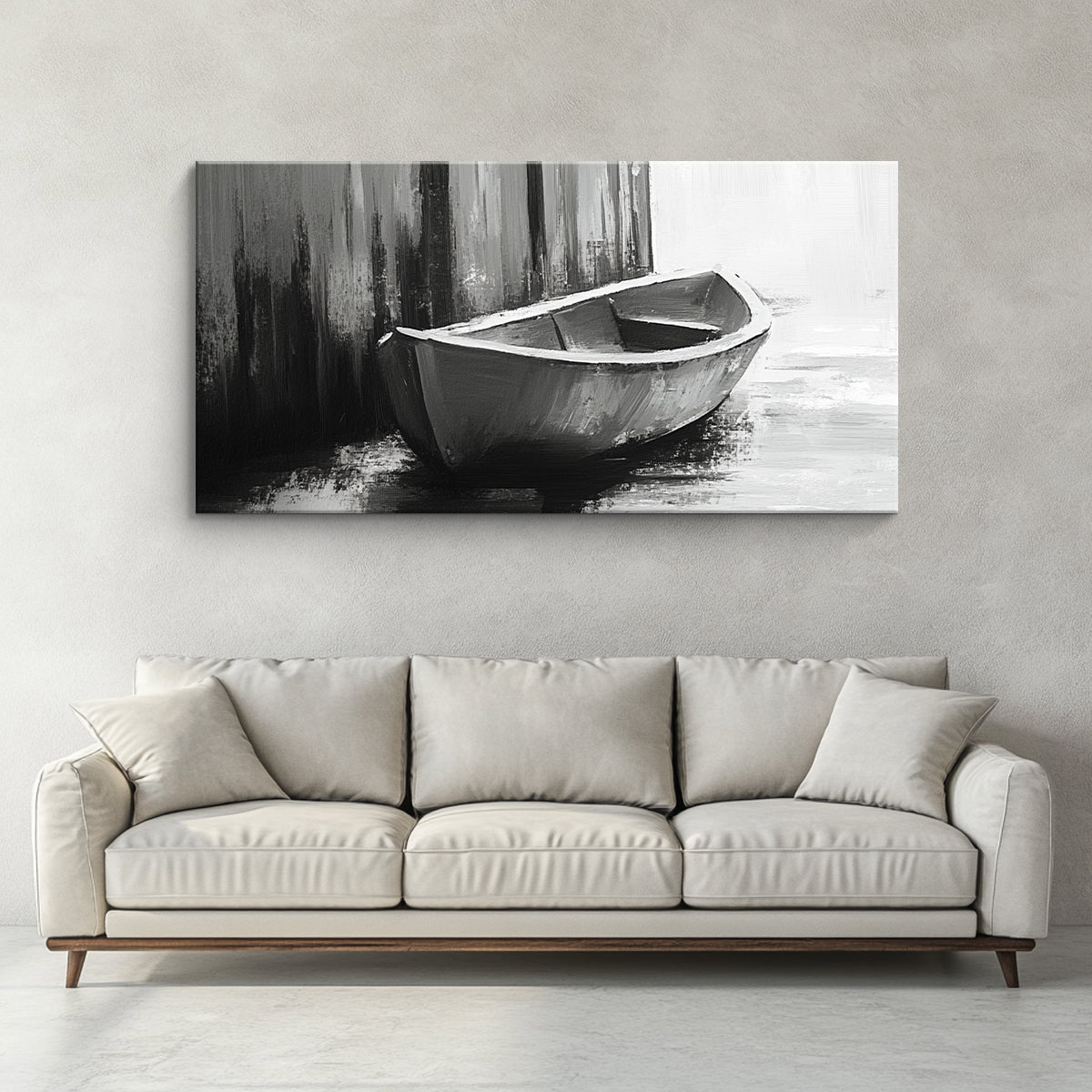 Silent Harbor Monochrome Abstract Canvas Wall Art for Living Room