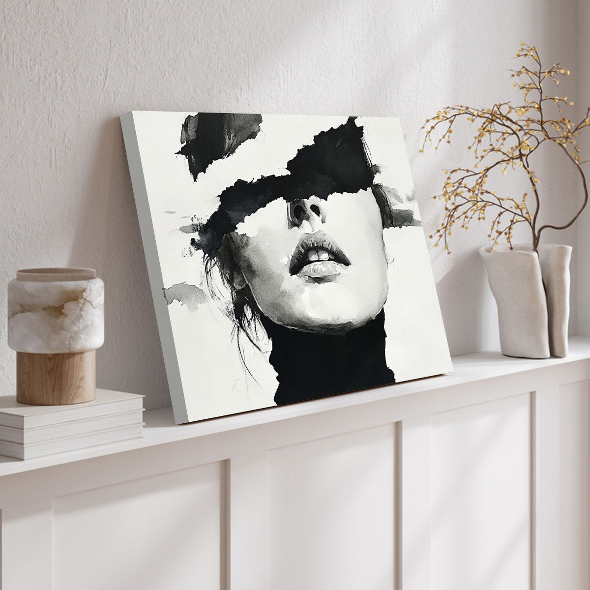 Black And White Abstract Female Portrait Minimalist Wall Art
