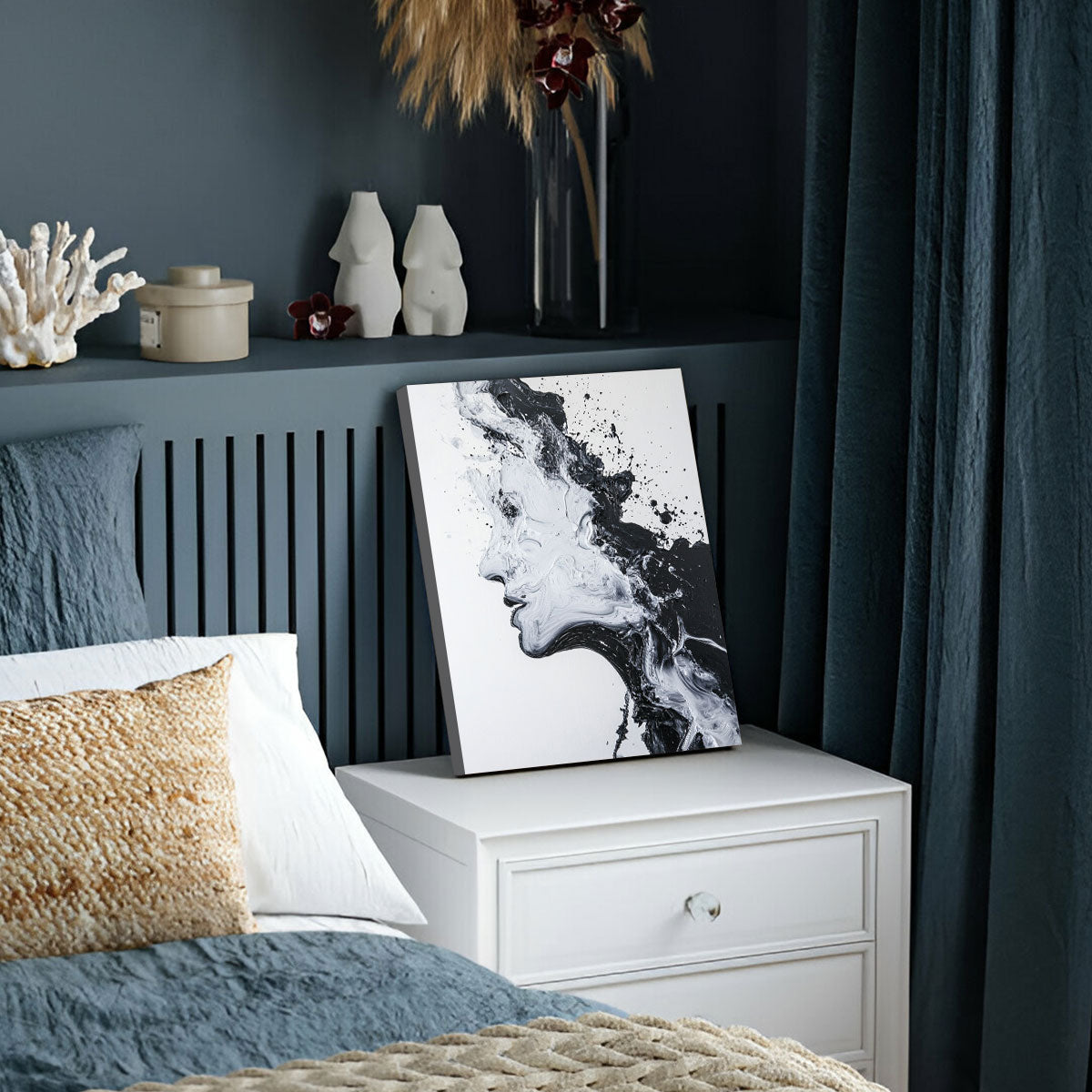 Black And White Abstract Portrait Minimalist Oil Painting Wall Art