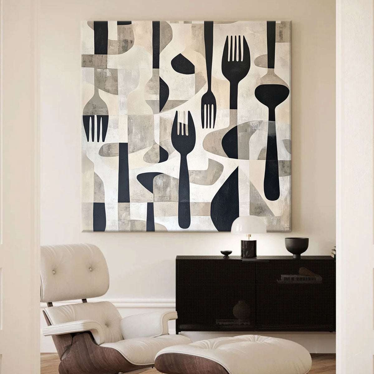 Minimalist Scattered Cutlery Canvas Wall Art