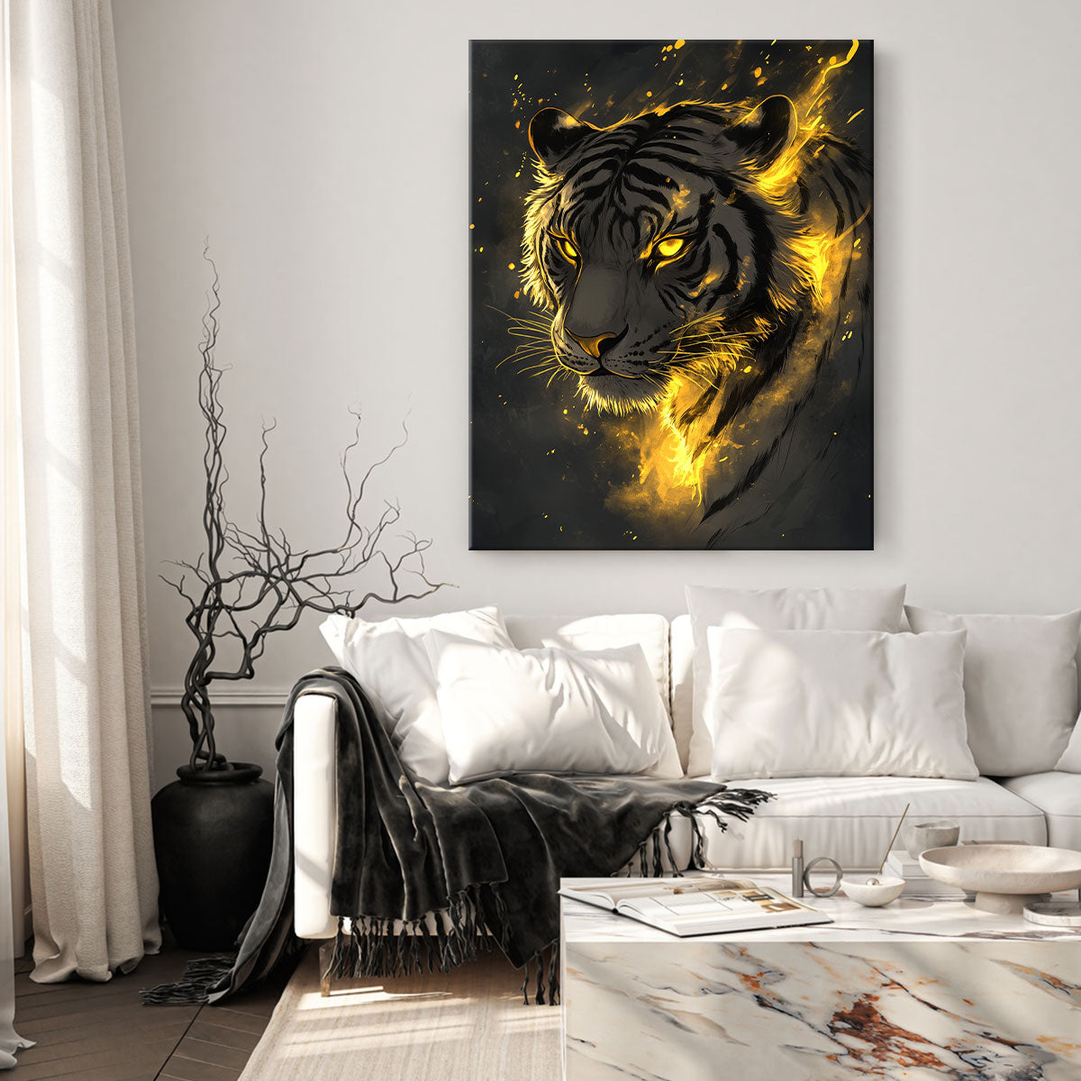 Minimalist Glowing Tiger Line Art Canvas Print