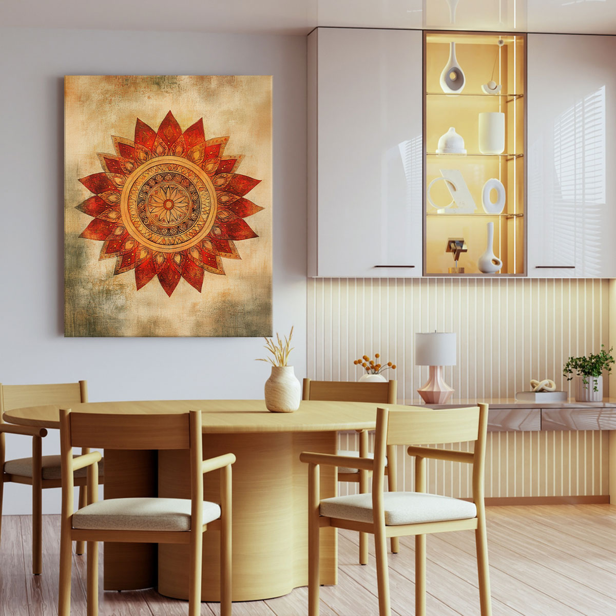 Boho Mandala Canvas Wall Art - Warm Tribal Sunflower Decor
