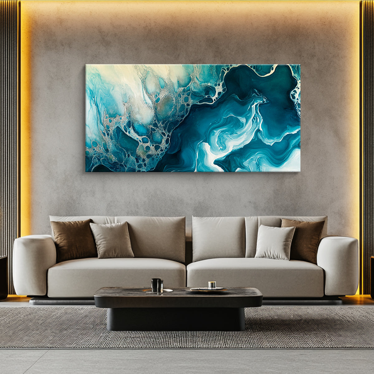 Aqua Dreams Fluid Art Abstract Canvas Wall Art