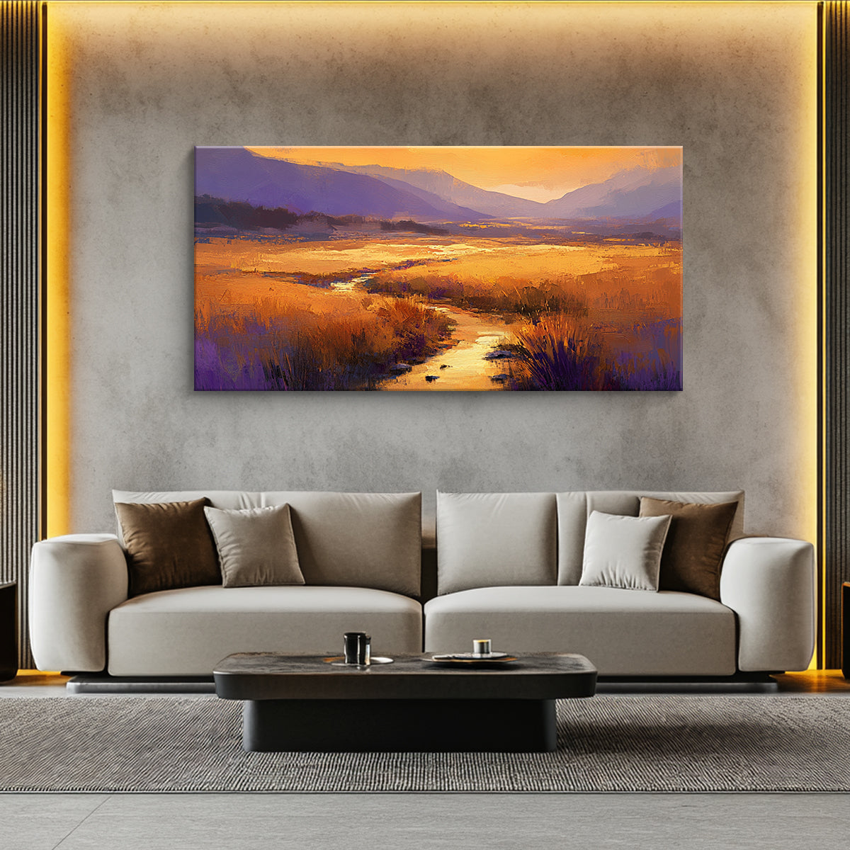 Golden Valley Vibrant Landscape Abstract Canvas Wall Art