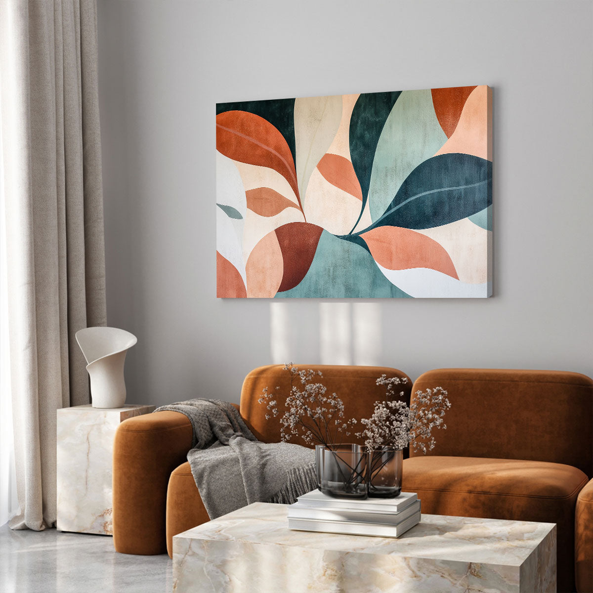 Abstract Terracotta Botanical Shapes Boho Canvas Wall Art