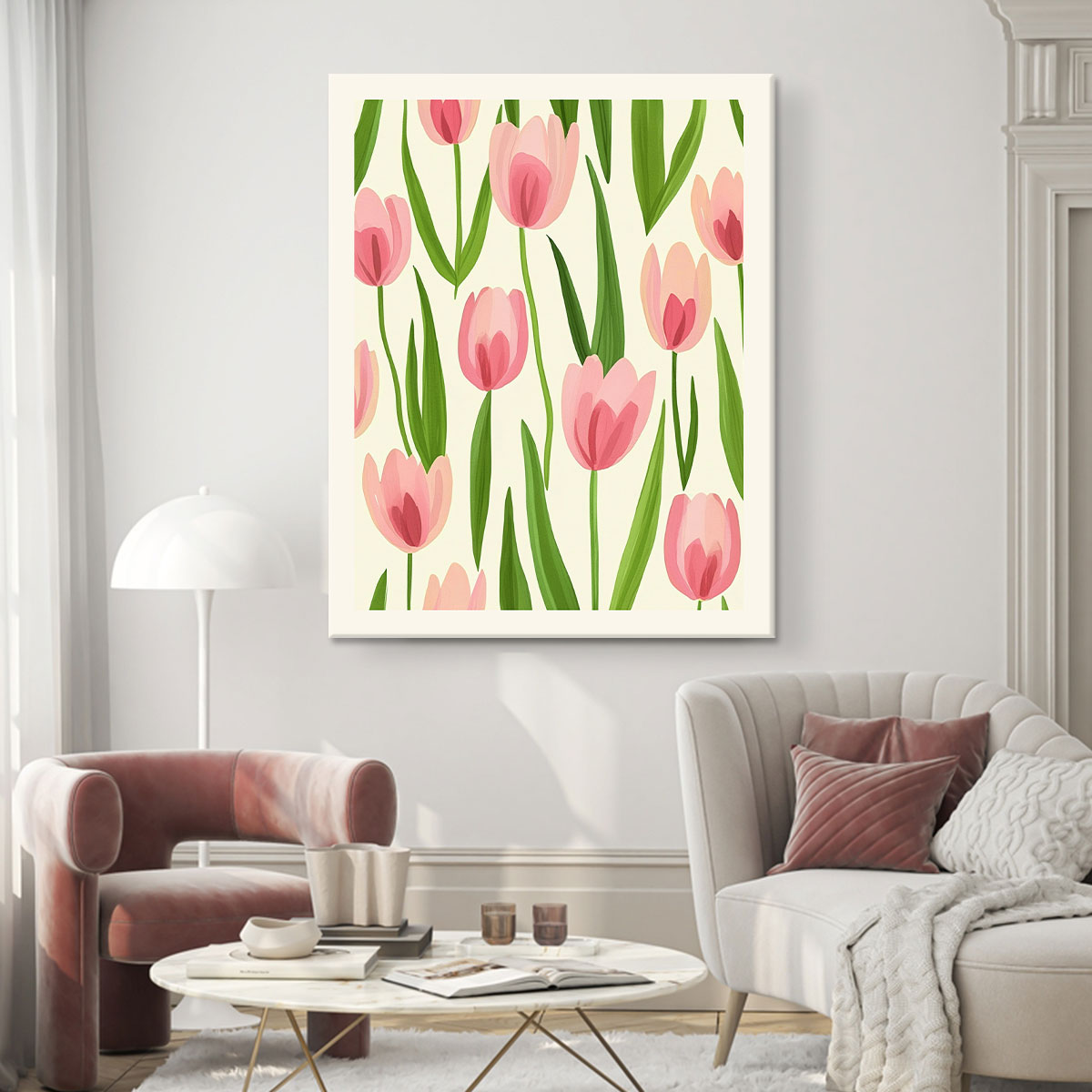 Blushing Tulip Meadow Vintage Artwork