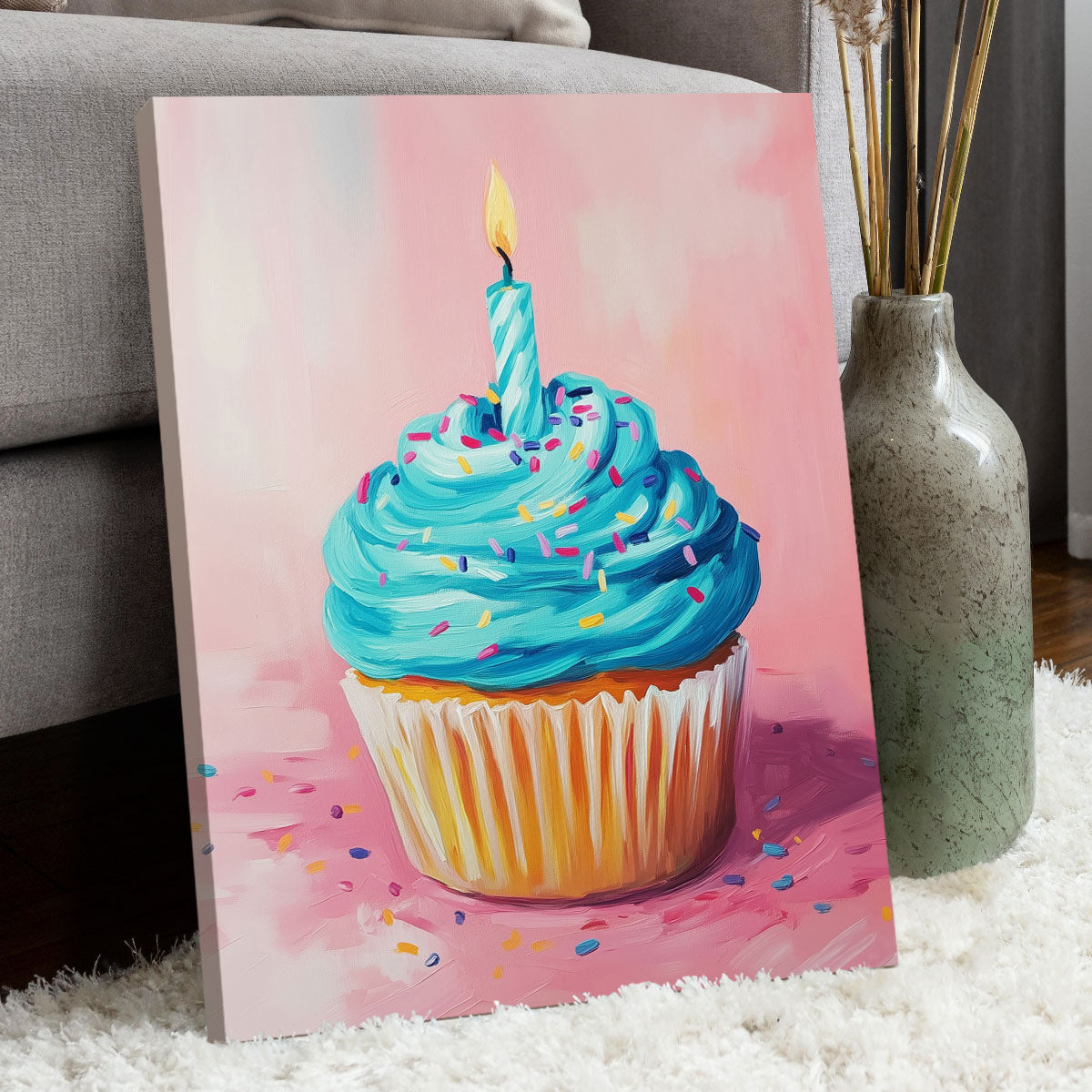 Pop Art Cupcake Against Pink Wall Art Print