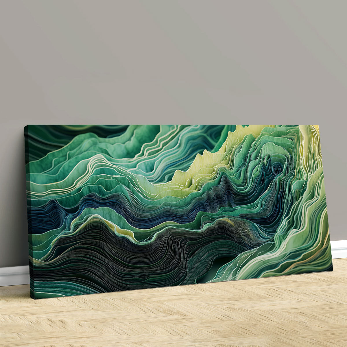 Emerald Tides Contemporary Abstract Canvas Wall Art for Living Room