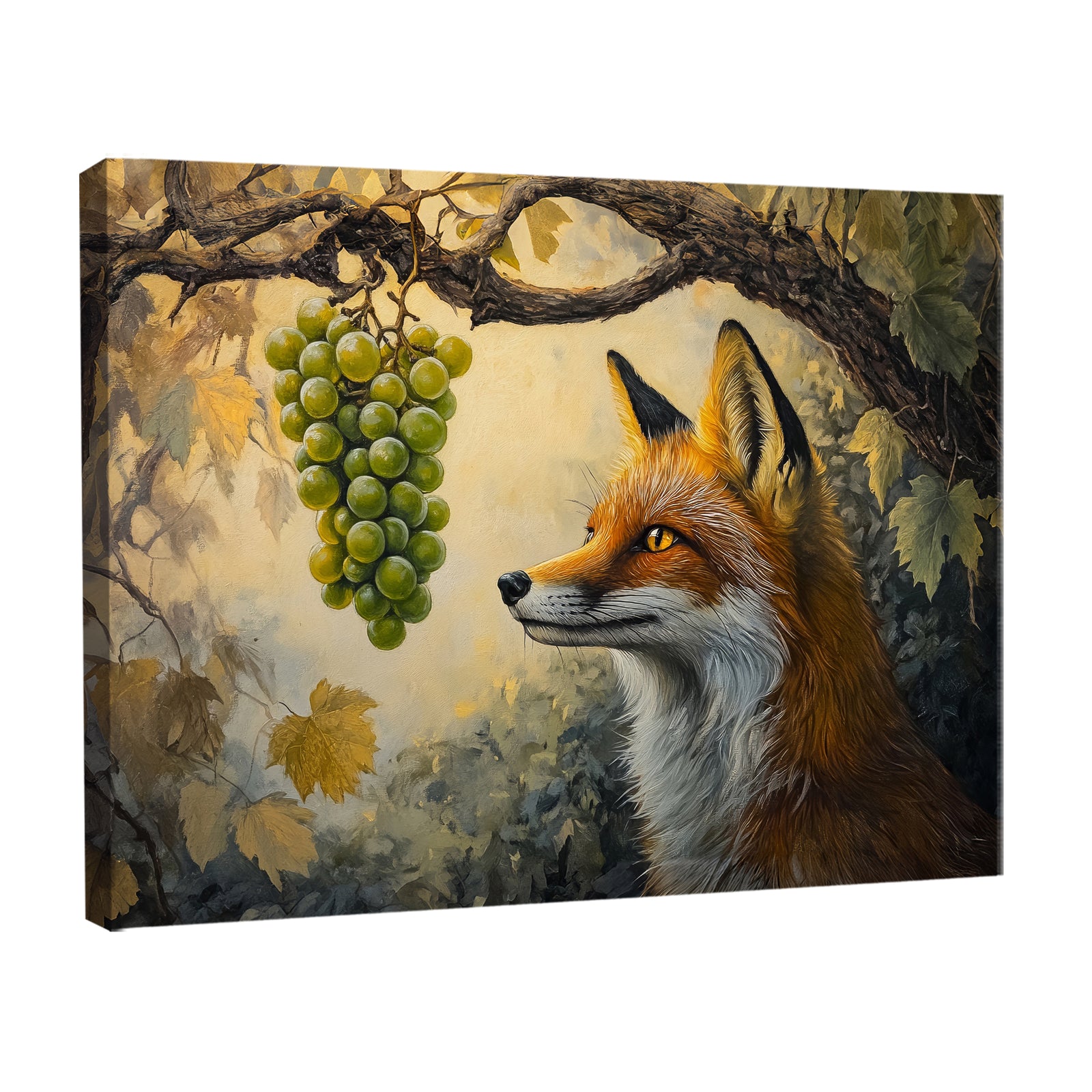The Fox and The Grapes - Vintage Oil Painting Canvas Wall Art