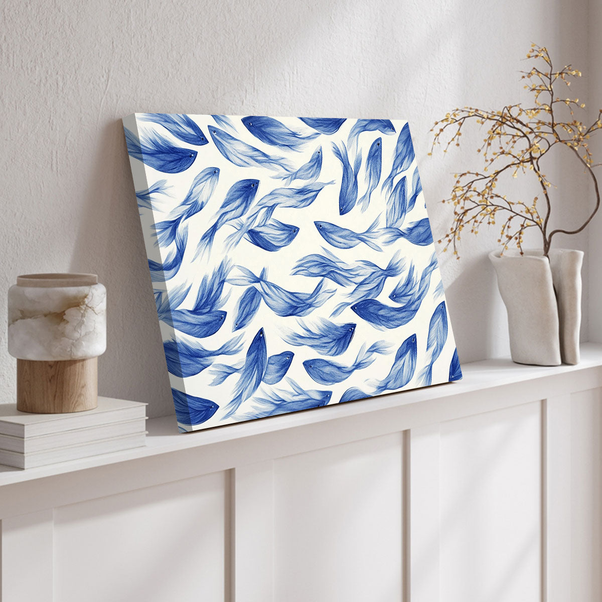 Blue Flowing Fish Horizontal Canvas Abstract Wall Art