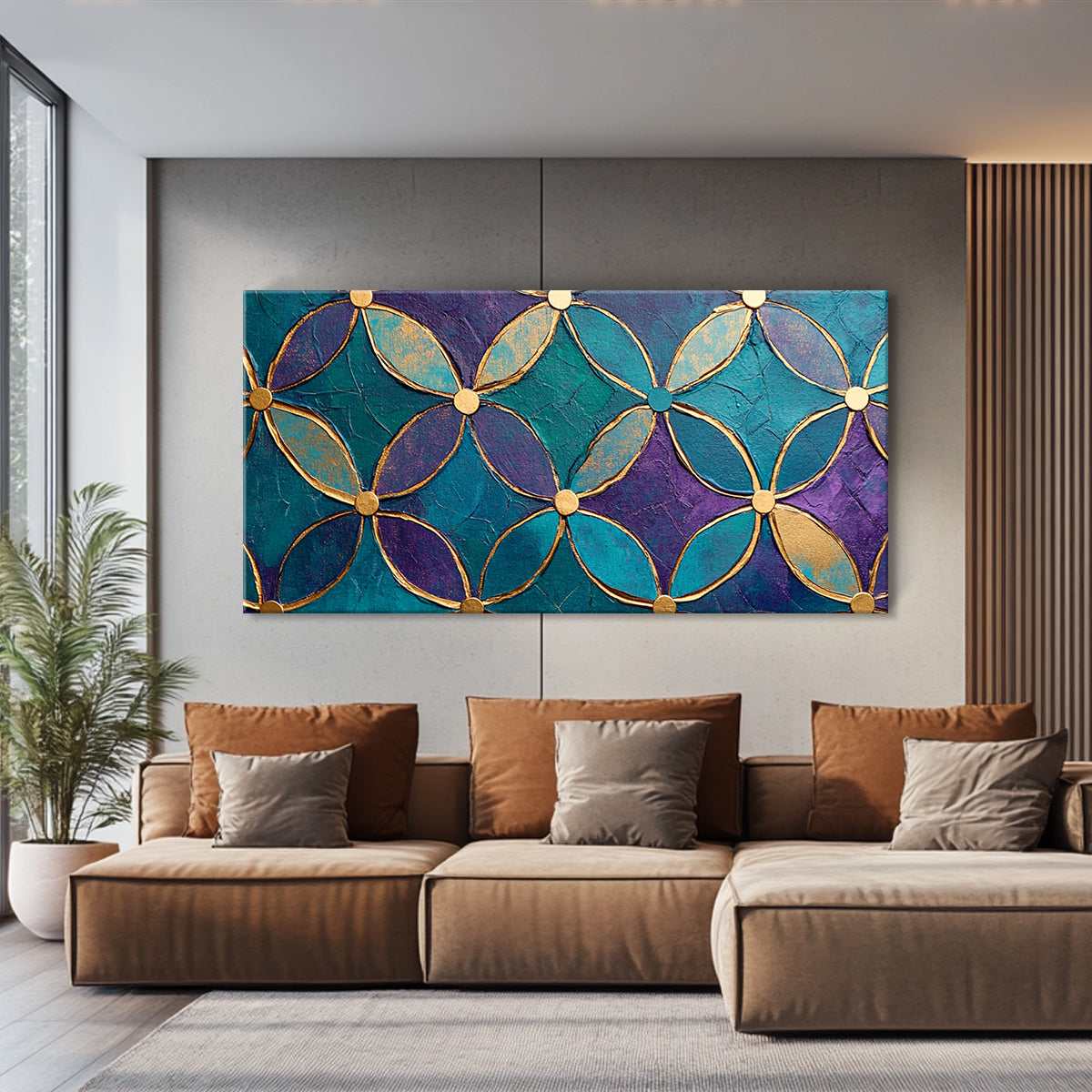 Golden Harmony Modern Abstract Canvas Wall Art for Living Room