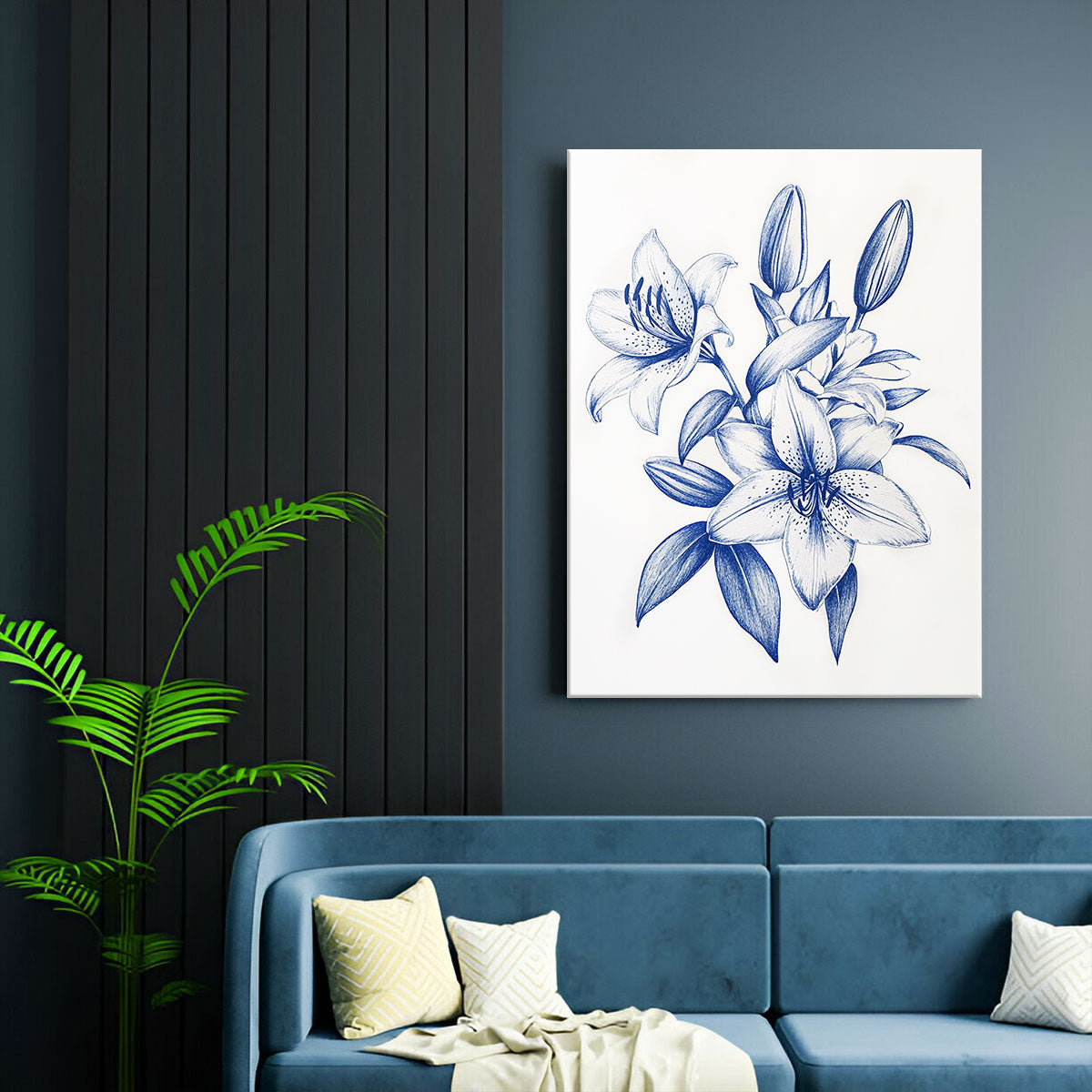 Sapphire Bloom Canvas Vintage Artwork